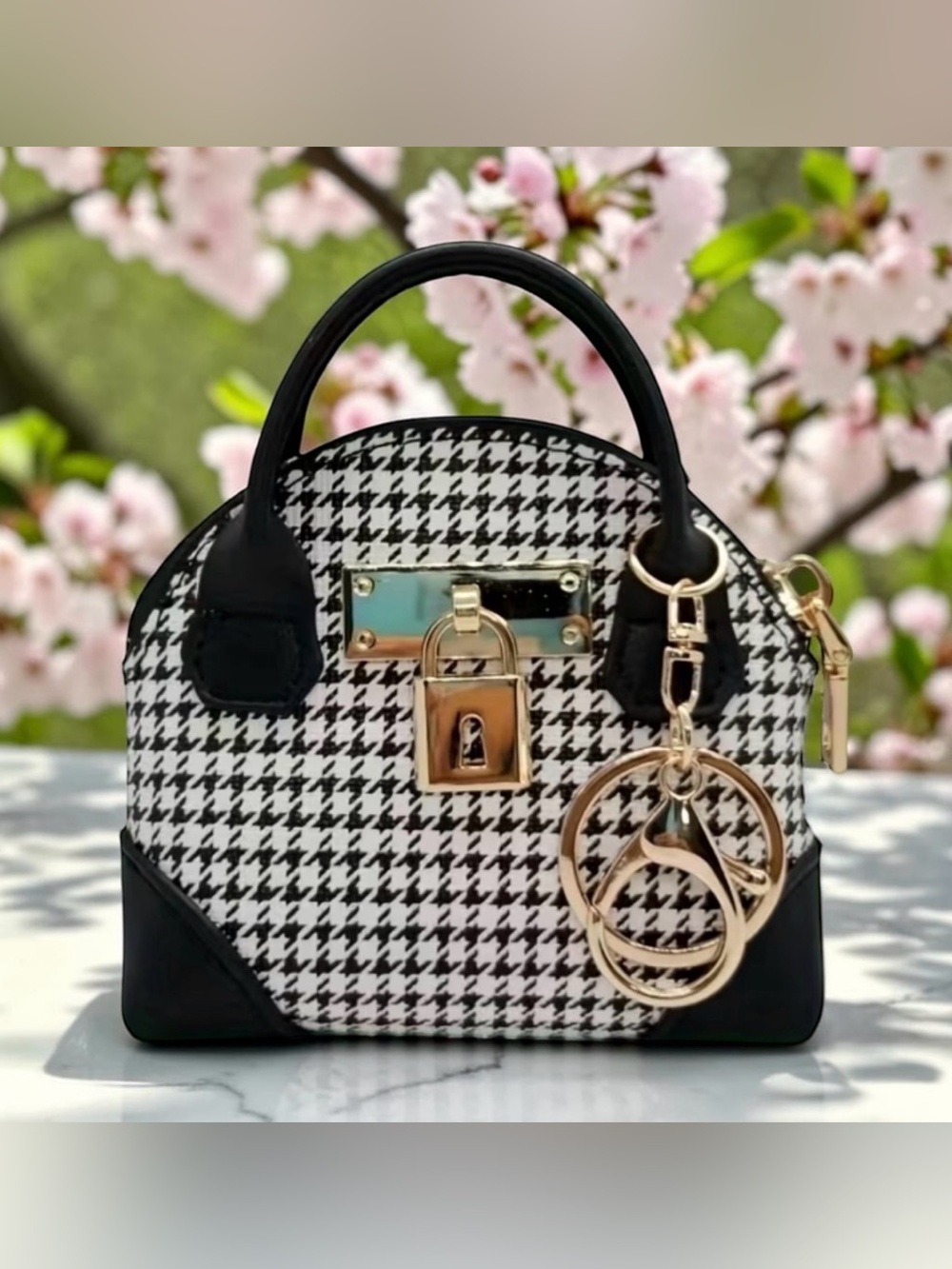 New mini houndstooth keychain purse charm